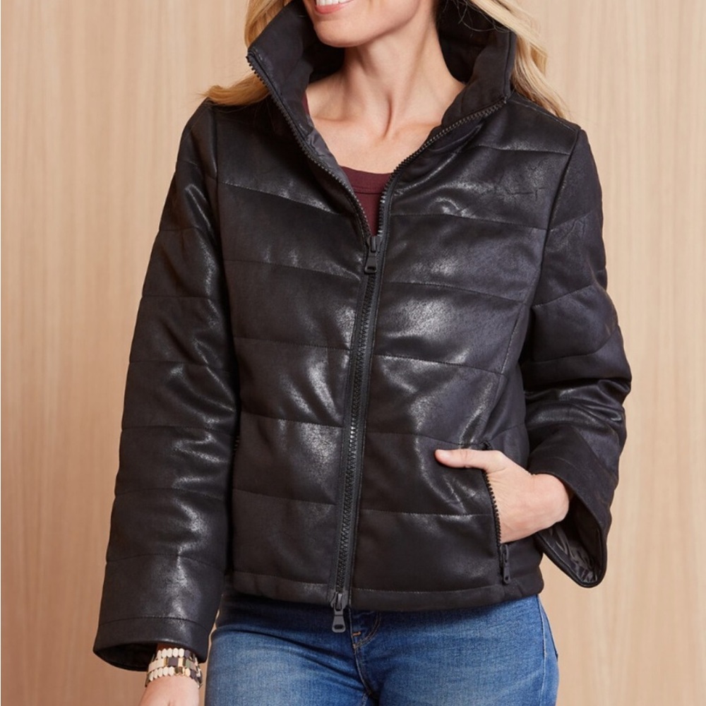 anorak distressed faux leather hero puffer jacket